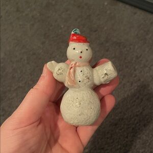 Vintage Mini Ceramic Festive Snowman with Red Hat Japan